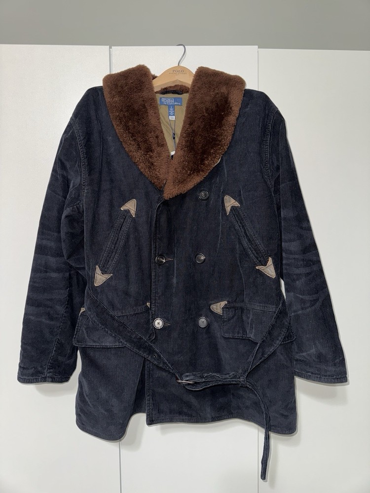 Ralph Lauren Shearling-Collar Corduroy Ranch Coat Size Large