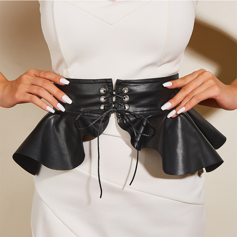 Slimming Women's Faux Leather Ruffle Corset Belt Waist Cincher