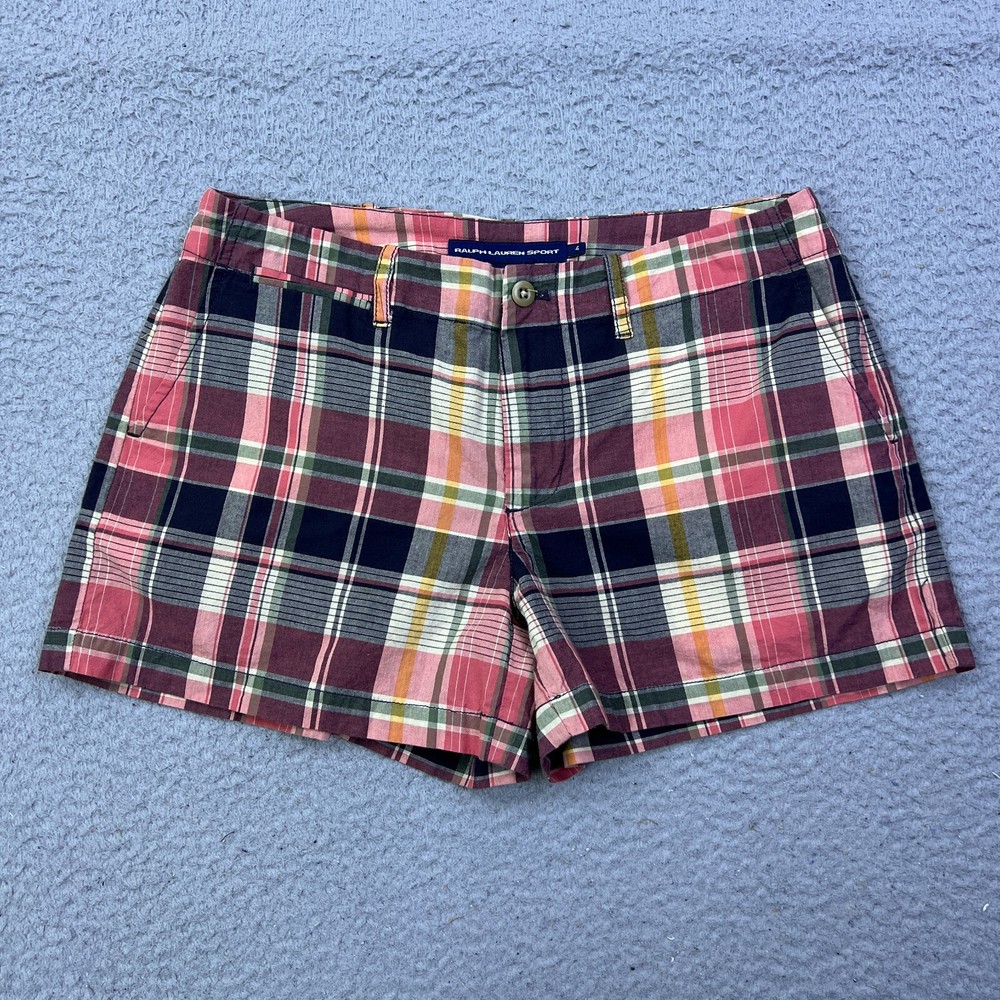 Ralph Lauren Sport Shorts Womens 4 Pink Multi Plaid Flap Pockets 3