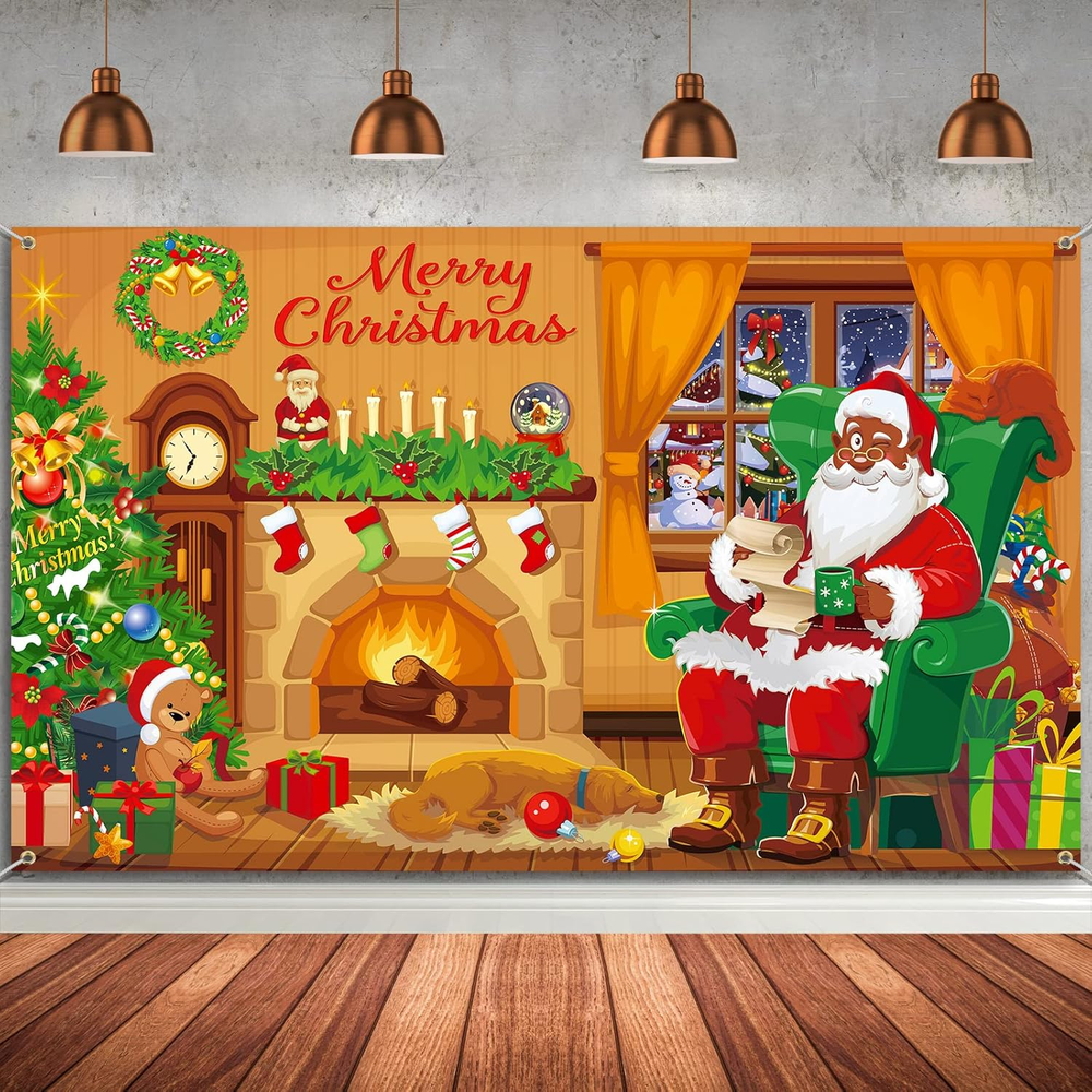 Merry Christmas Backdrop Xmas Black Santa Claus Background Decoration for Photog