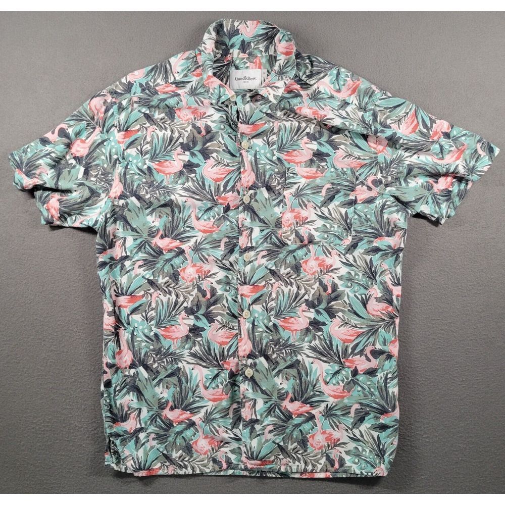Flamingo Shirt Men's Medium All Over Print Goodfellow Hawaiian Tropical Beach