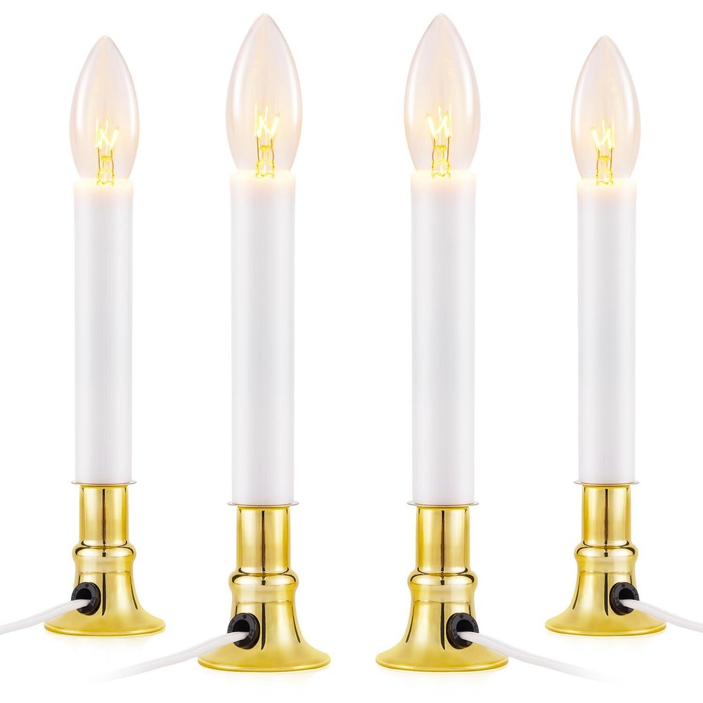 4 Pack Christmas Window Candle Lights, Dusk to Dawn Candle Lamps with Brass B...