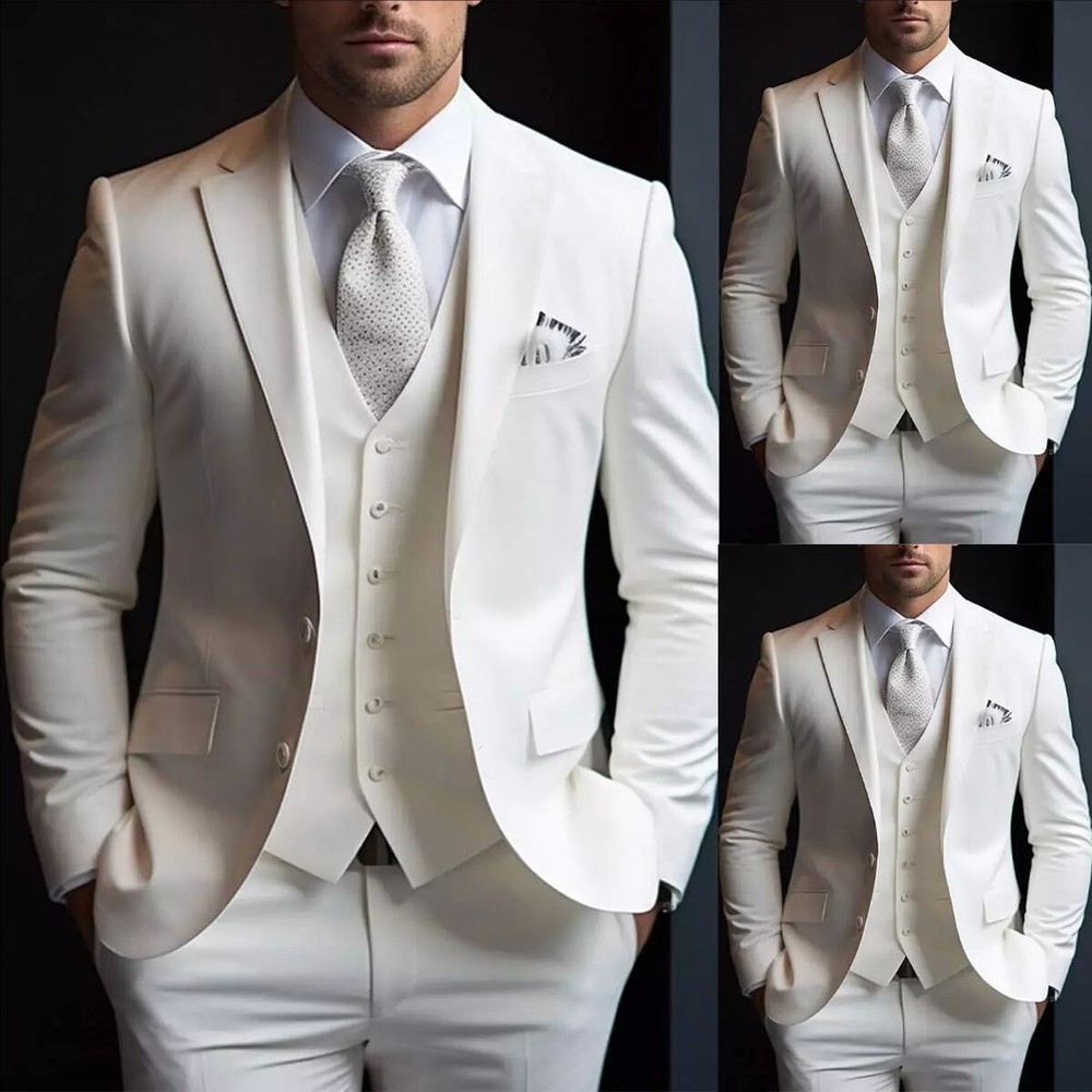 Men White Notch Lapel Blazer for Party Dinner Prom Groom Wedding Suit Custom Fit