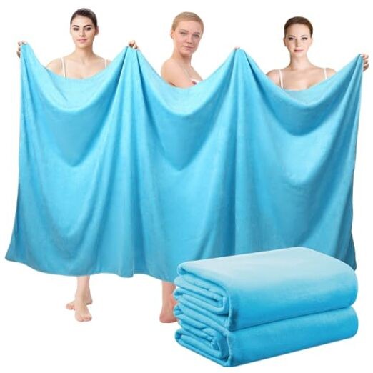 Luxury 40x80 Inch Jumbo Microfiber Bath Towels - Soft Lake Blue Oversized Set of 2