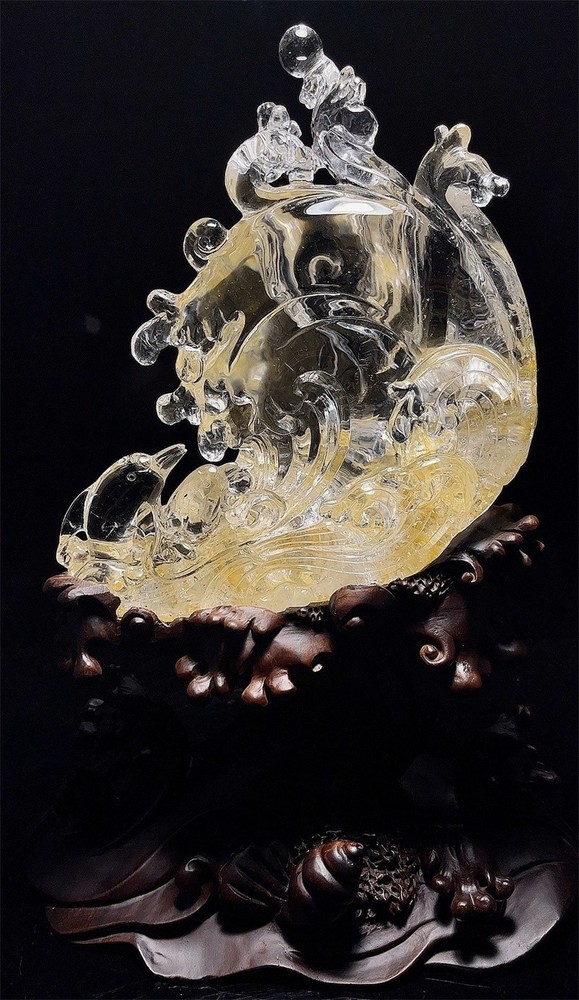 14.85LB Natural Yellow Glue Flower Carved Healing quartz Crystal Skull + stand