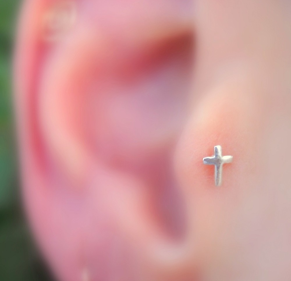 Nose Ring Piercing -Nose Stud -Tragus Cartilage Earring -Sterling Silver Cross
