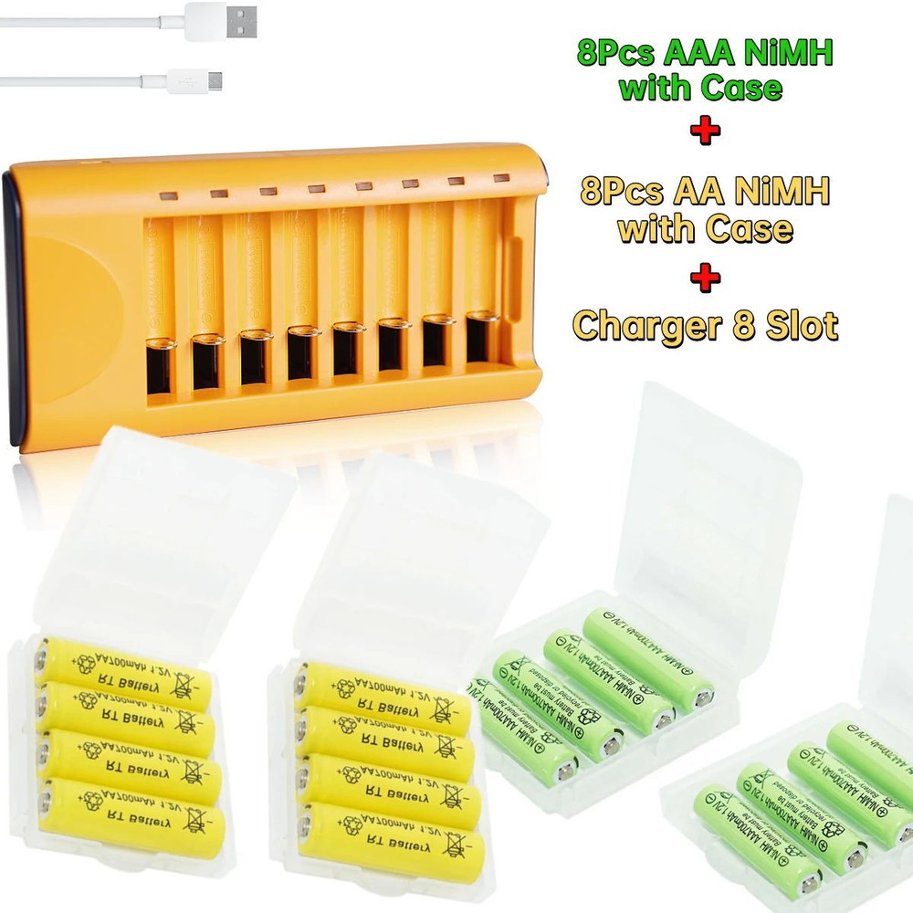 8Pcs AA & 8Pcs AAA 1.2V Ni-MH Rechargeable Batteries with Charger & Storage Case