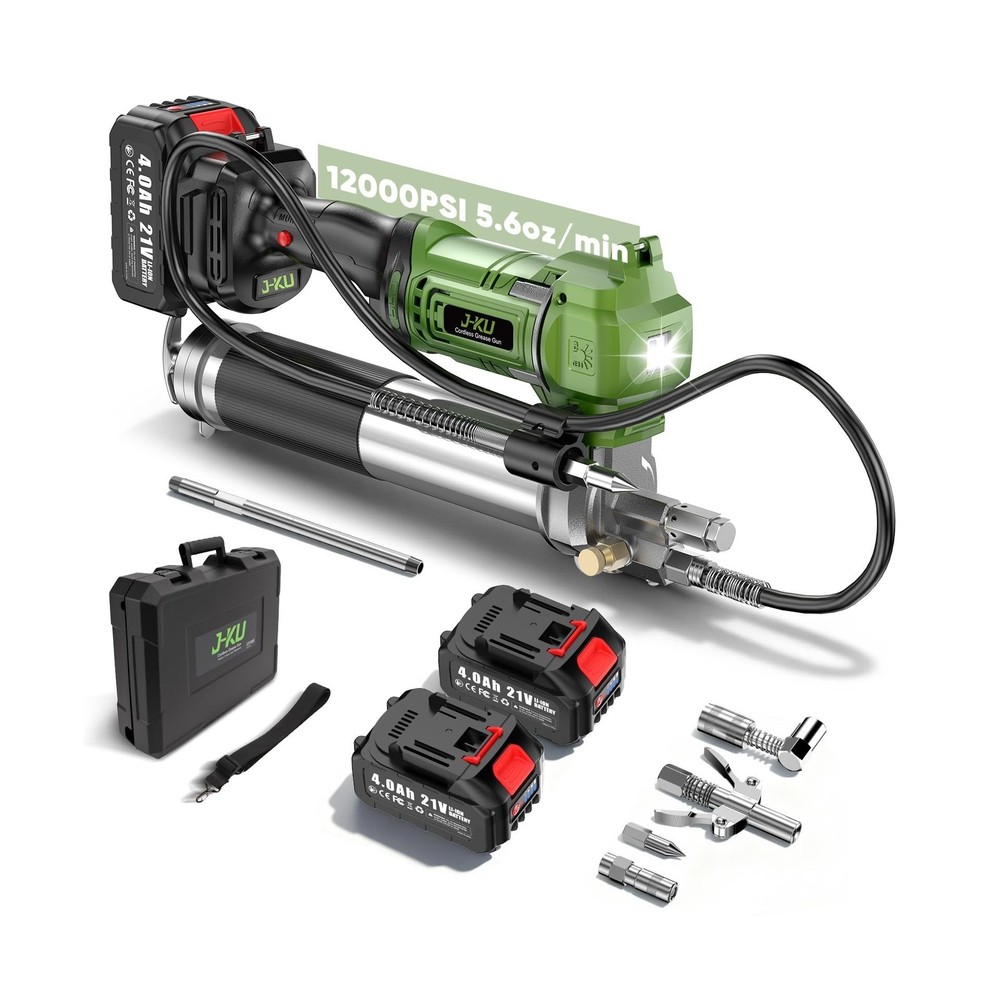 J-KU Electric Grease Gun 12000 PSI: Cordless Grease Gun with 8000 mAh Batteri...