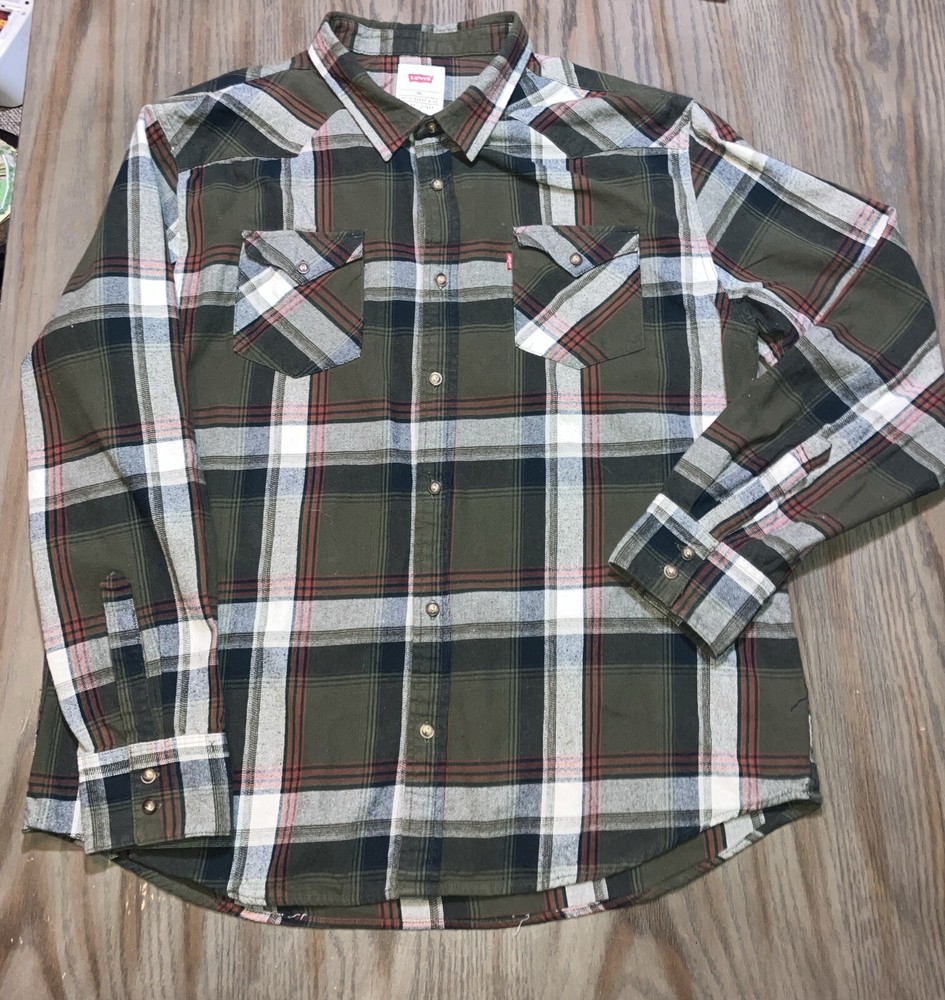 Levis Men's Shirt Relaxed Flannel Long Sleeve Plaid Button Up Red Tab Size XXL