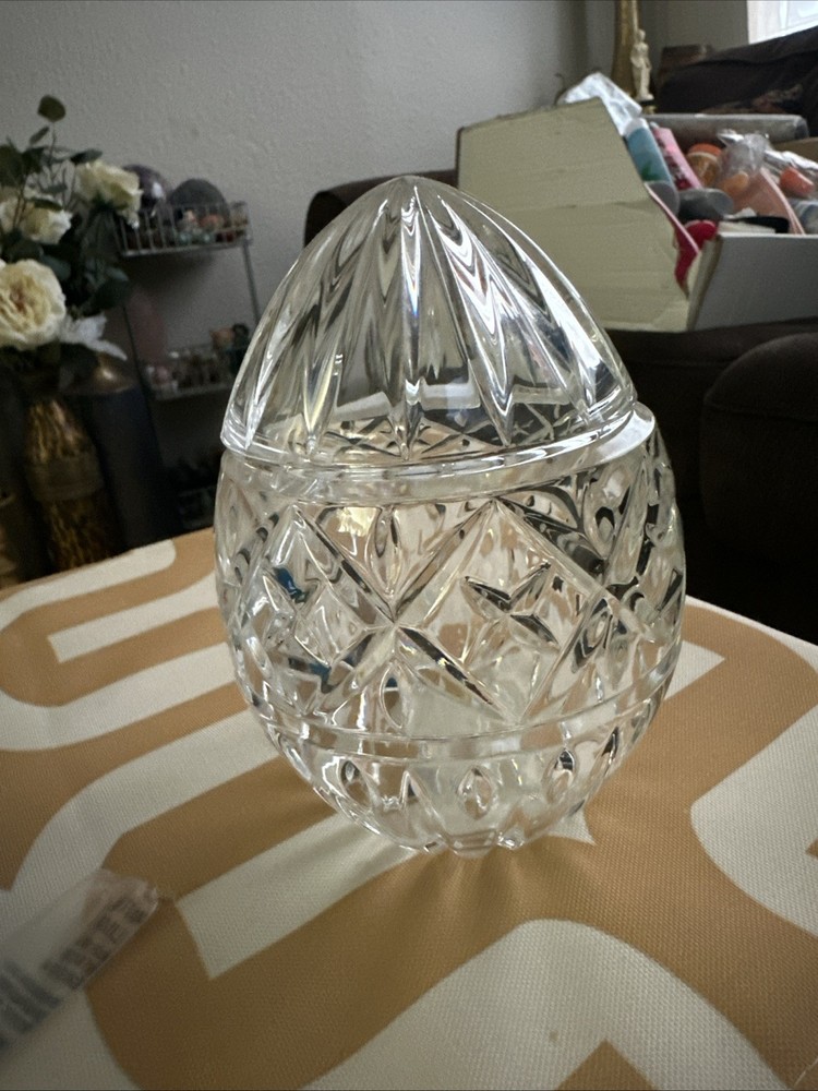 Clear Egg Box Lead Crystal Candy Dish Vintage