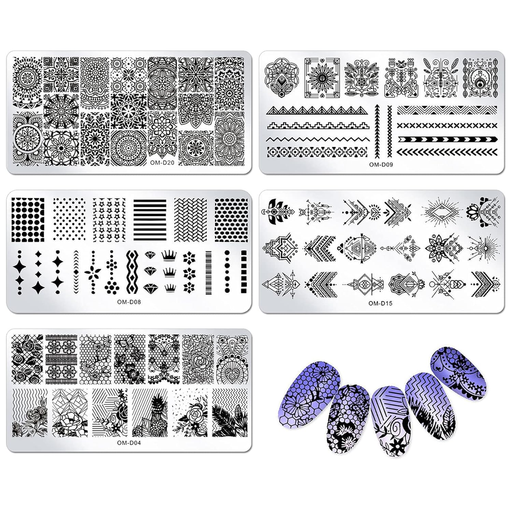 5Pcs Stamping Plates for Nail Art Kit Lace Mandala Flower Animal Nail Image Temp