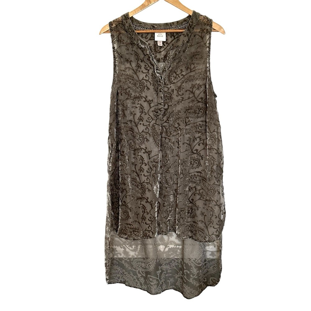 Knox Rose Plus Tunic Women’s XXL Paisley Sheer High Low Sleeveless Shirt Top