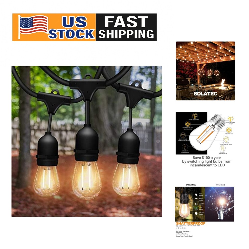 48FT Warm White LED String Lights – Weatherproof Outdoor Lighting for Patio & Garden