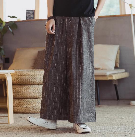 Men's Summer Casual Cotton Linen Retro Wide Leg Trousers  