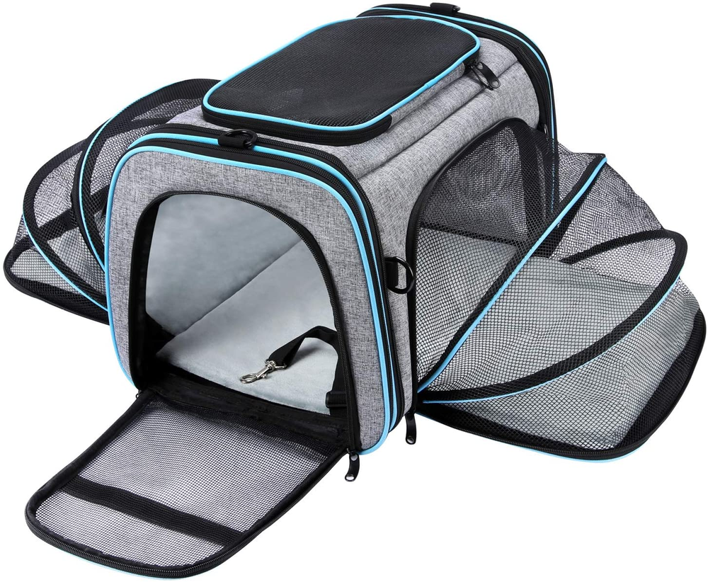 Airline Approved Pet Carrier, Large Soft Sided Pet Travel TSA Carrier 4 Sides Ex