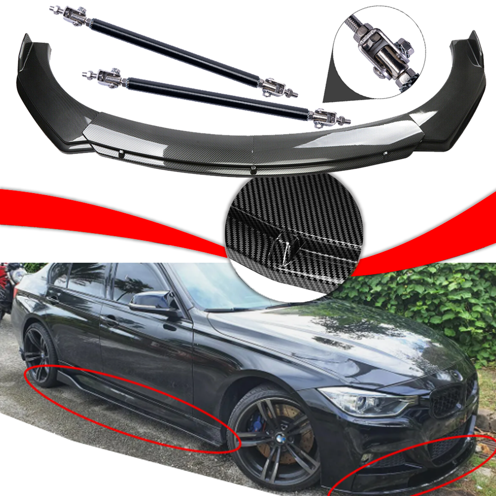 For BMW 320i 328i 330i Carbon Fiber Style Front Bumper Lip /Spoiler /Strut Rods