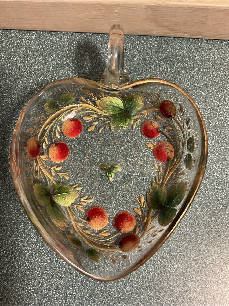 Vintage Hand-Painted Gold Accent Trinket Bowl