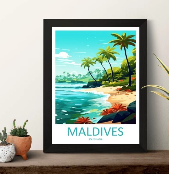 Maldives Travel Print Wall Art Maldives Wall Hanging Home