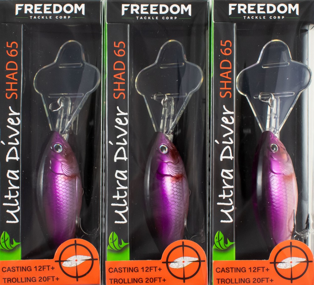 (LOT OF 3) FREEDOM TACKLE ULTRA DIVER SHAD 65 3/8OZ PURPLE SHAD #43110 CO6359