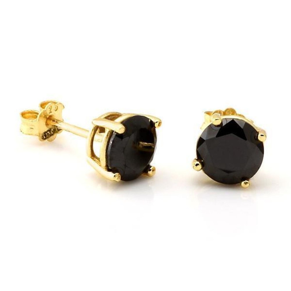 1 ct. Black Onyx Round Stud Earrings in Yellow Gold plated Silver