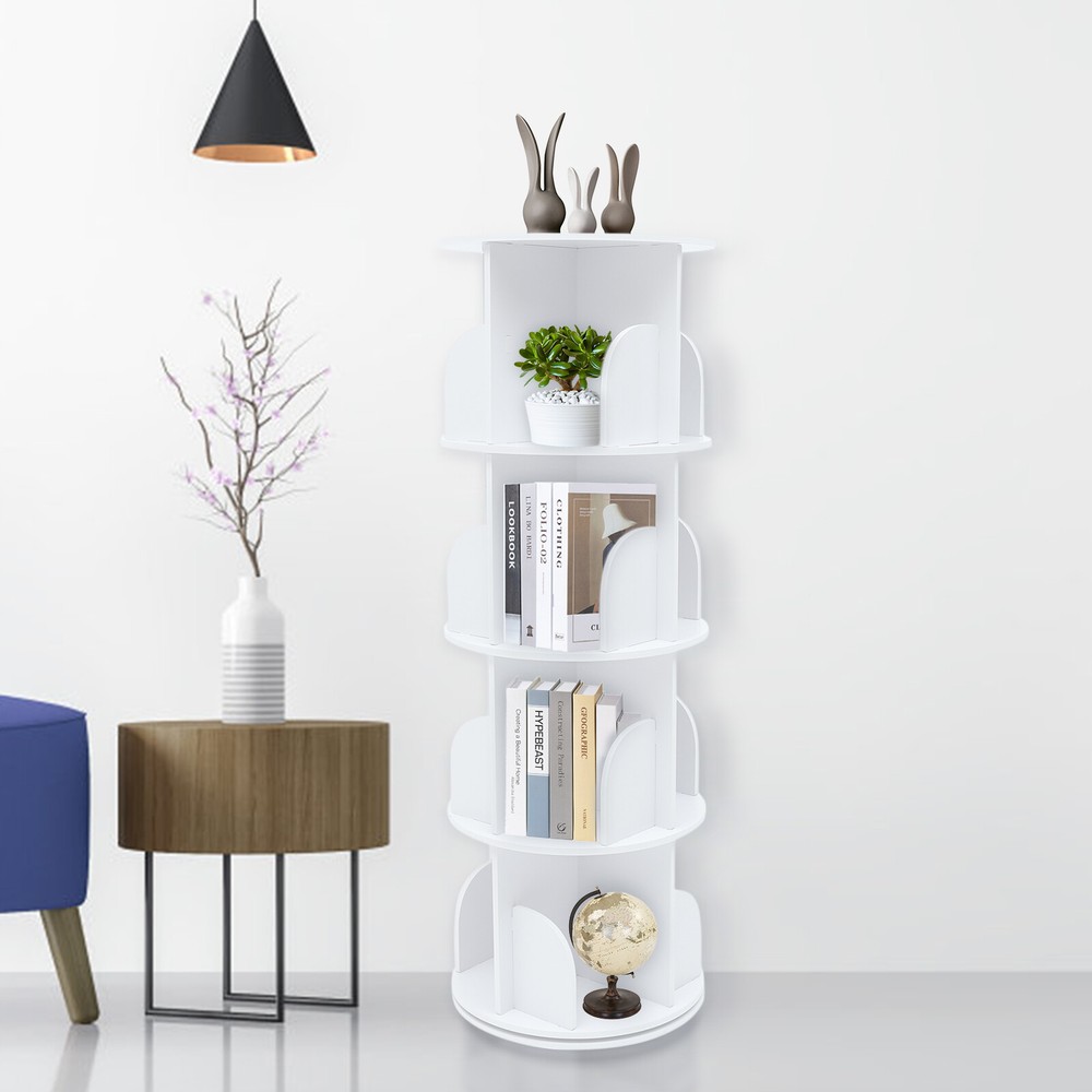 4 Tier 360 Rotating Bookcase Freestanding Storage Shelf Display Rack