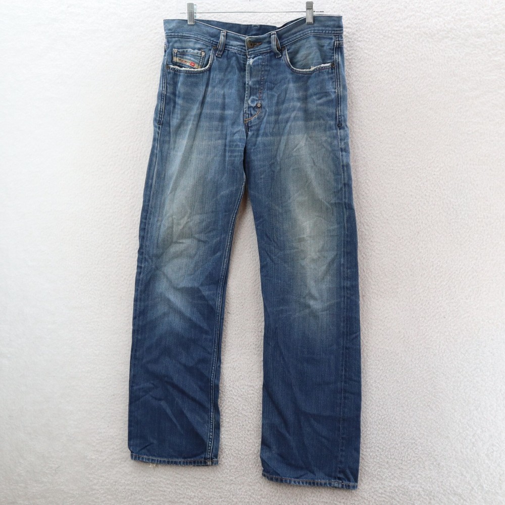DIESEL Jeans Men's 34X33 Blue Straight Leg Button Fly Distressed Made In Italy
