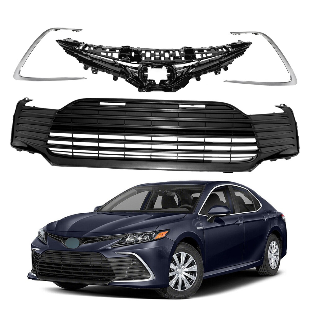 Front Bumper Upper Lower Grille & Trim Molding For 2021-2024 Toyota Camry LE XLE