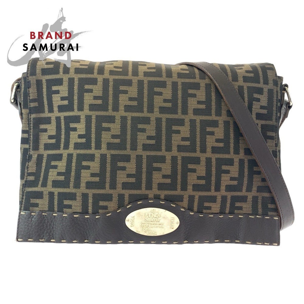 Vintage FENDI Zucca Brown Canvas Leather Crossbody Bag with Gold Hardware
