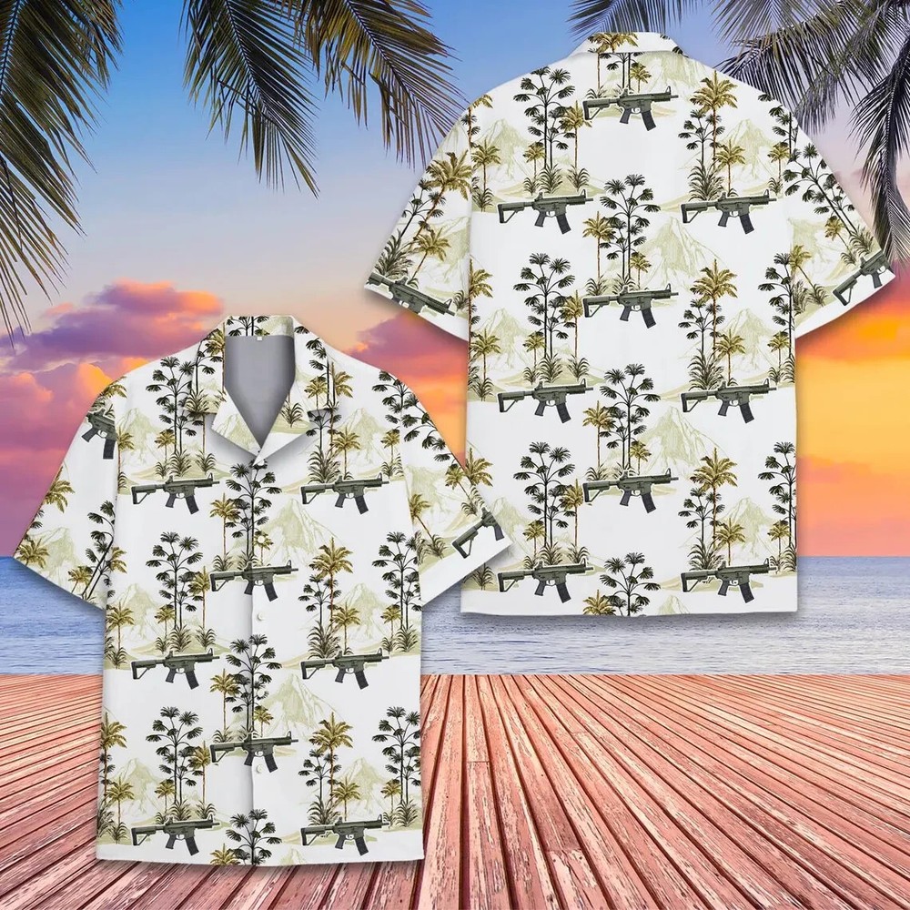Military Gun Hawaiian Shirt , Button Down Full Size S-5XL