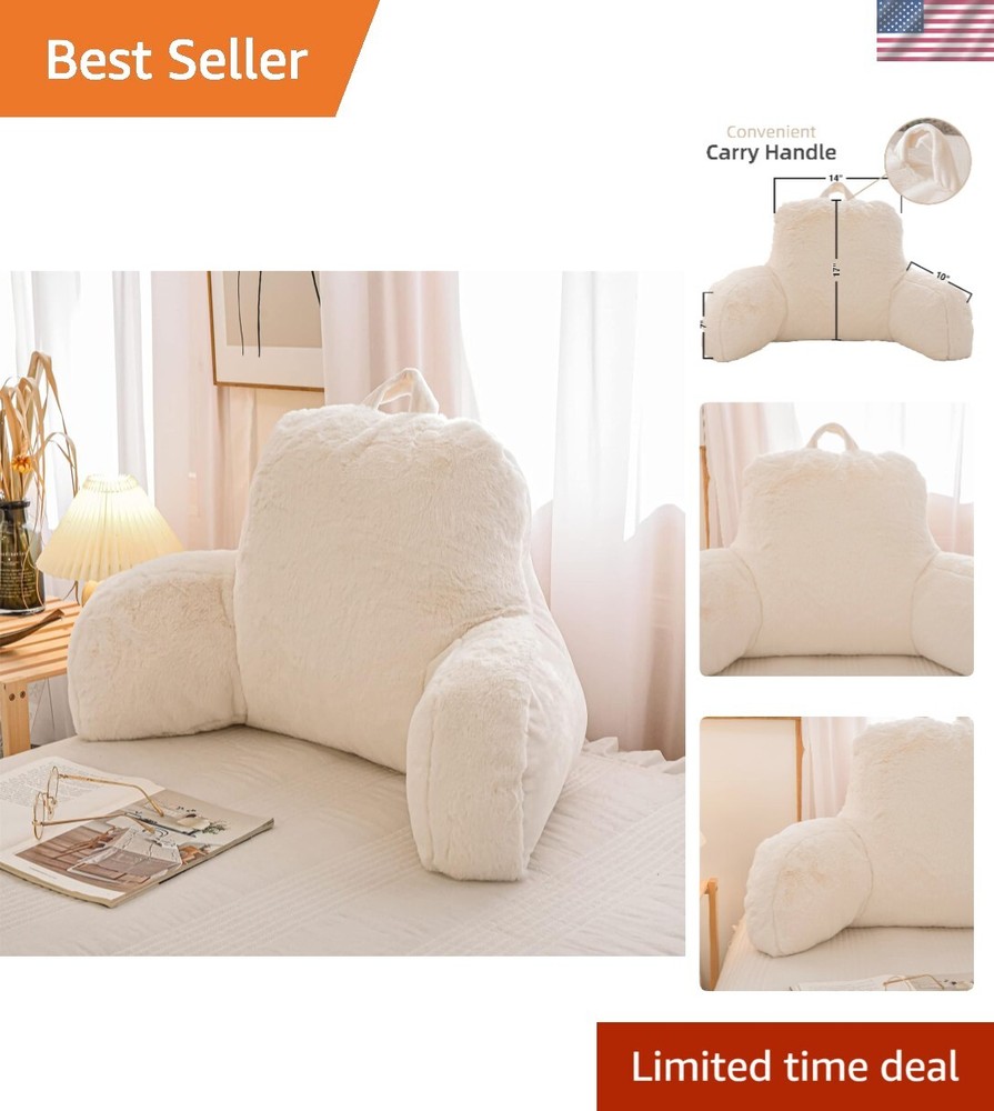 Faux Fur Reading Pillow Bed Wedge Adult Kids Back Support Ivory