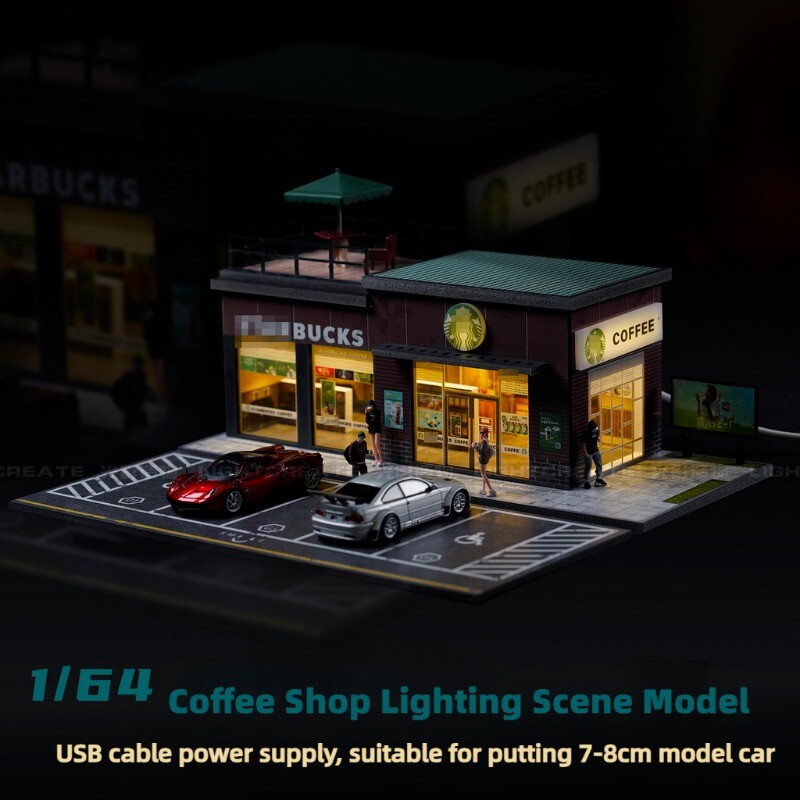 1/64 Diorama Car Parking Lot Model LED Lighting Street View Building Scene Model