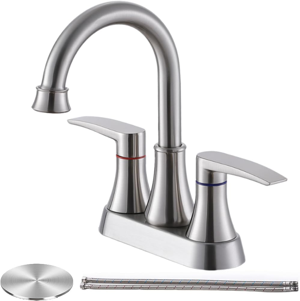 Brushed Nickel Bathroom Faucet, 2-Handle Lead-Free 360° Swivel High-Arc Spout 4