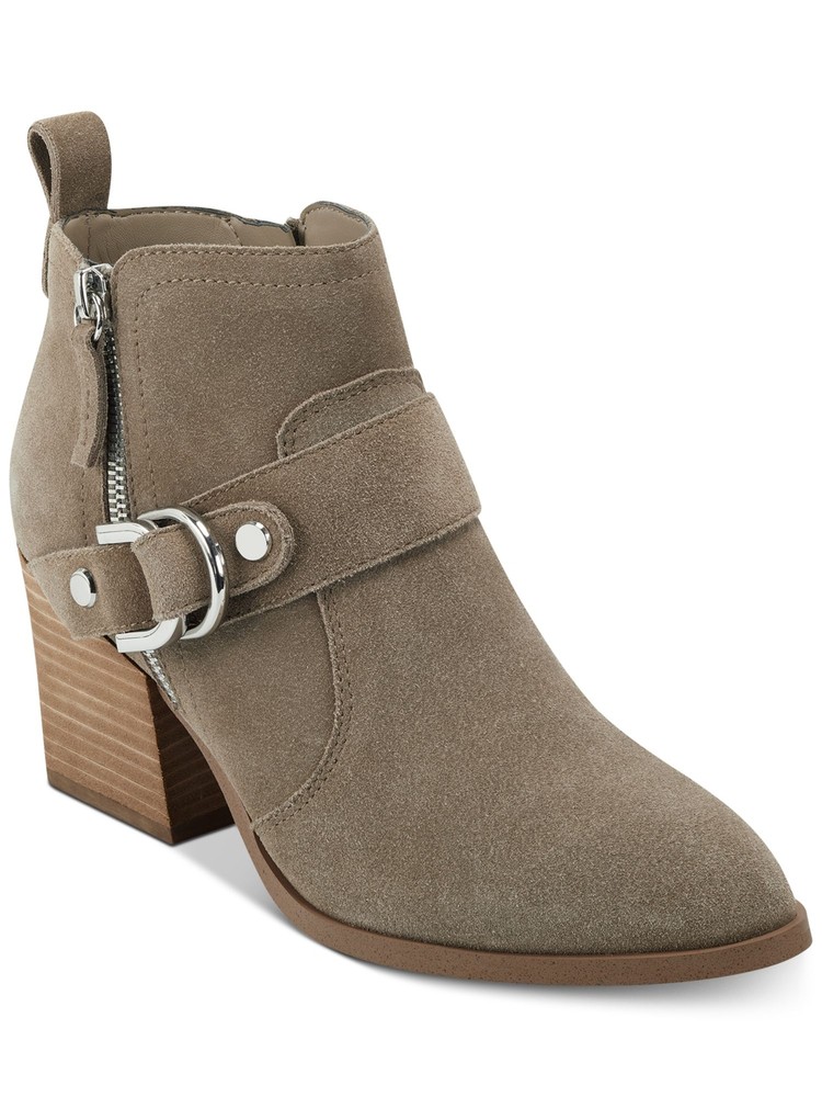 MARC FISHER Womens Beige Water-Resistant Victa Almond Leather Booties 7.5 M