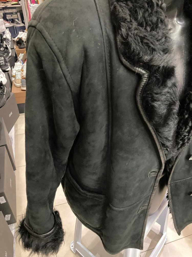 Used Shearling Sheepskin Coat Women Size 52 Black LLD330