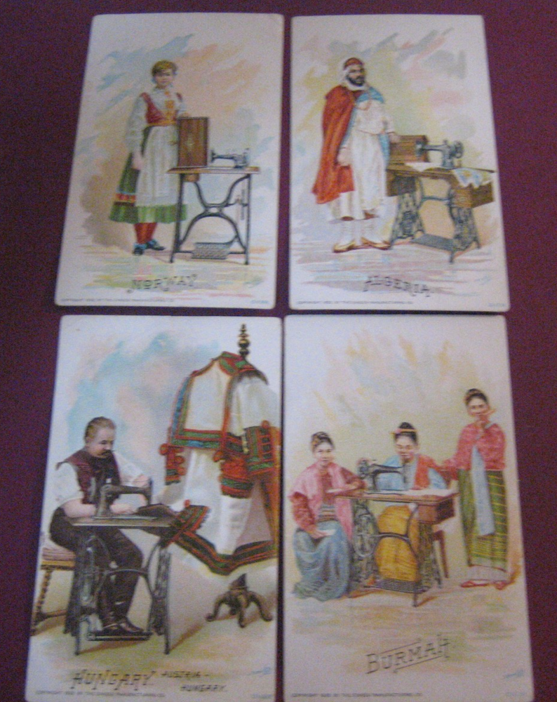 4 ANTIQUE 1800s VICTORIAN TRADE CARD SINGER SEWING MACHINES SCRAPBOOKING CRAFTS