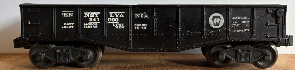 LIONEL 2452 O POSTWAR BLACK PENNSYLVANIA RAILROAD GONDOLA *NO BOX* *REPAIRED*