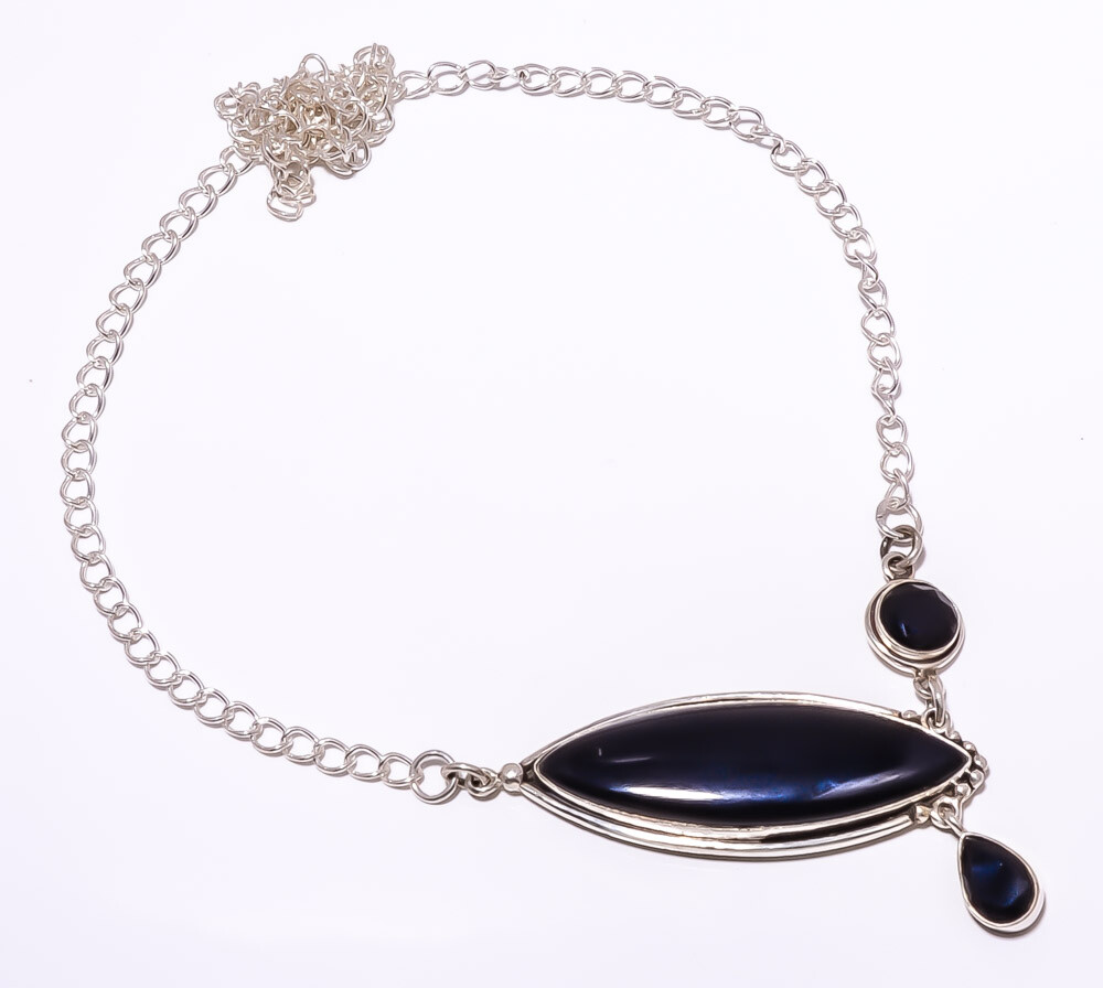 Black Onyx - Brazil Gemstone 925 Sterling Silver Handmade Necklace 17.99