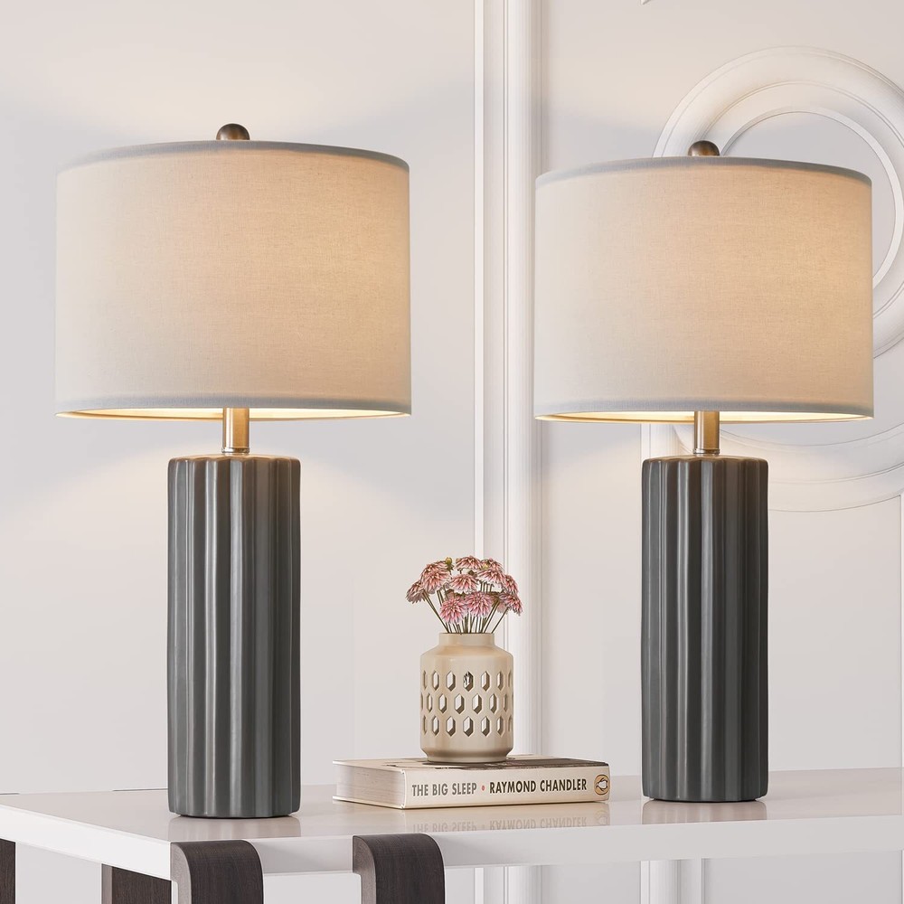 25'' Farmhouse Ceramic Table Lamp Set of 2 for Bedroom Living Room House Deco...