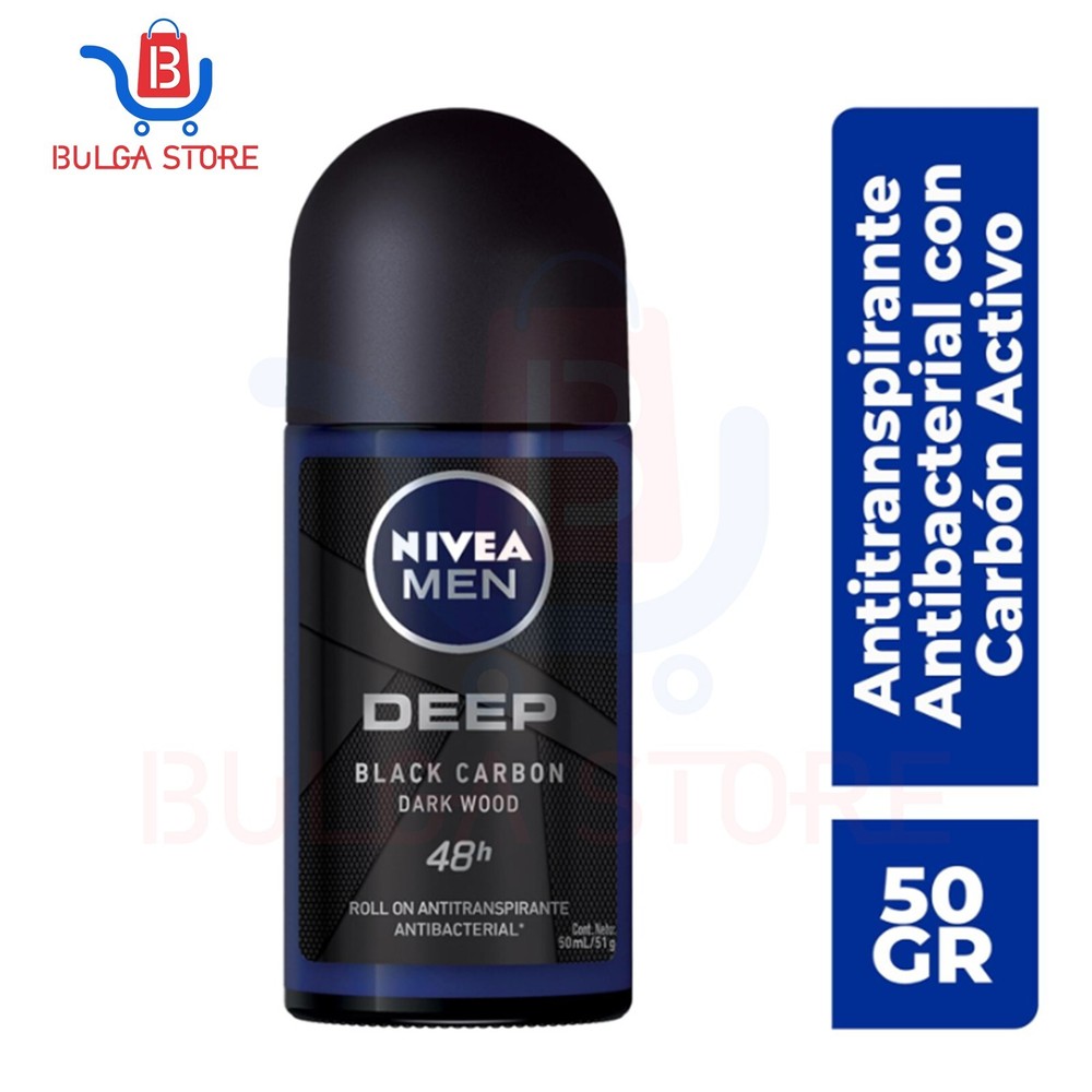 50Ml Nivea Men Deep Black Carbon Dark Wood Deodorant Active Charcoal Roll-On