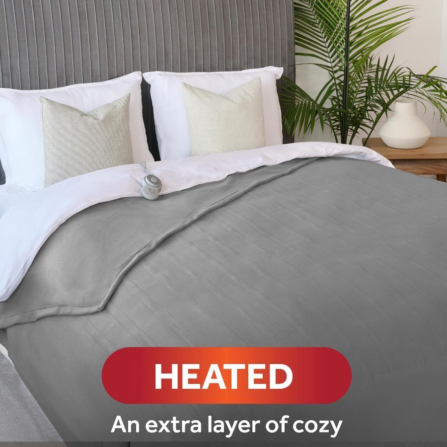 Twin Blanket Grey Fleece, Electric Heated Blanket with Controller
