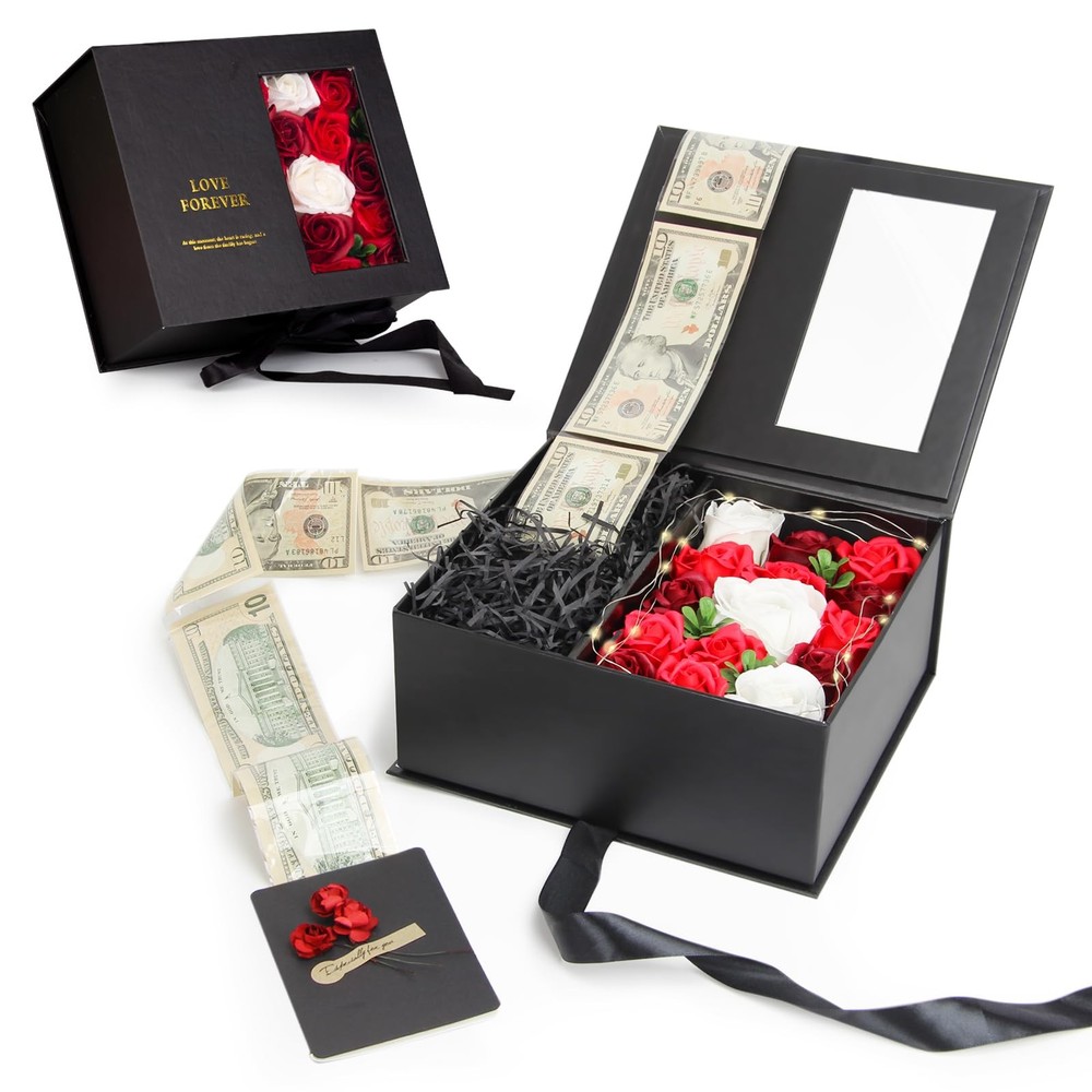 Money Pull Box for Cash Gift - Luxury Money Pull Out Flower Gift Box with Lid...