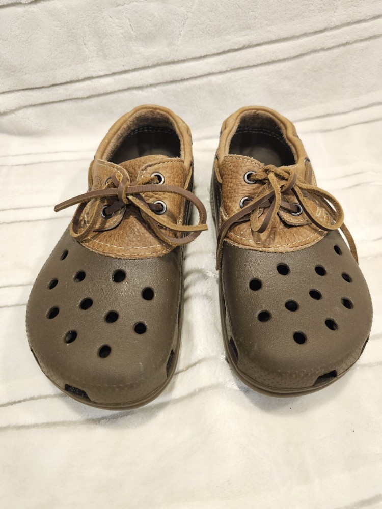 Crocs Islander Pitcrew Brown Leather Clogs Boat Comfort Shoes Men 6 Women’s 8