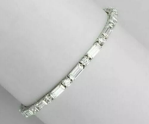 6Ct Baguette &Round Cut Lab-Created Tennis Pretty Bracelet 14k White Gold Plated
