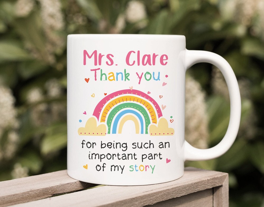 Thank You Teacher Mug Part Of My Story Personalized Teacher Rainbow Name Coffee