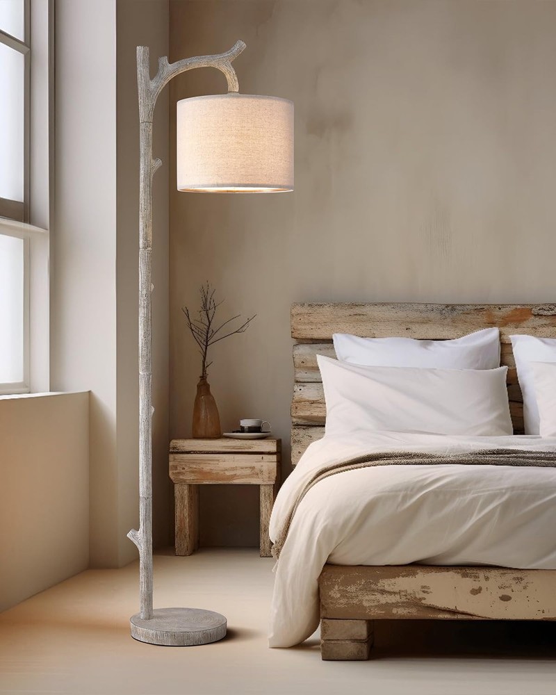 Rustic Farmhouse Wood Grain Resin Tree Trunk Floor Lamp Vintage Style