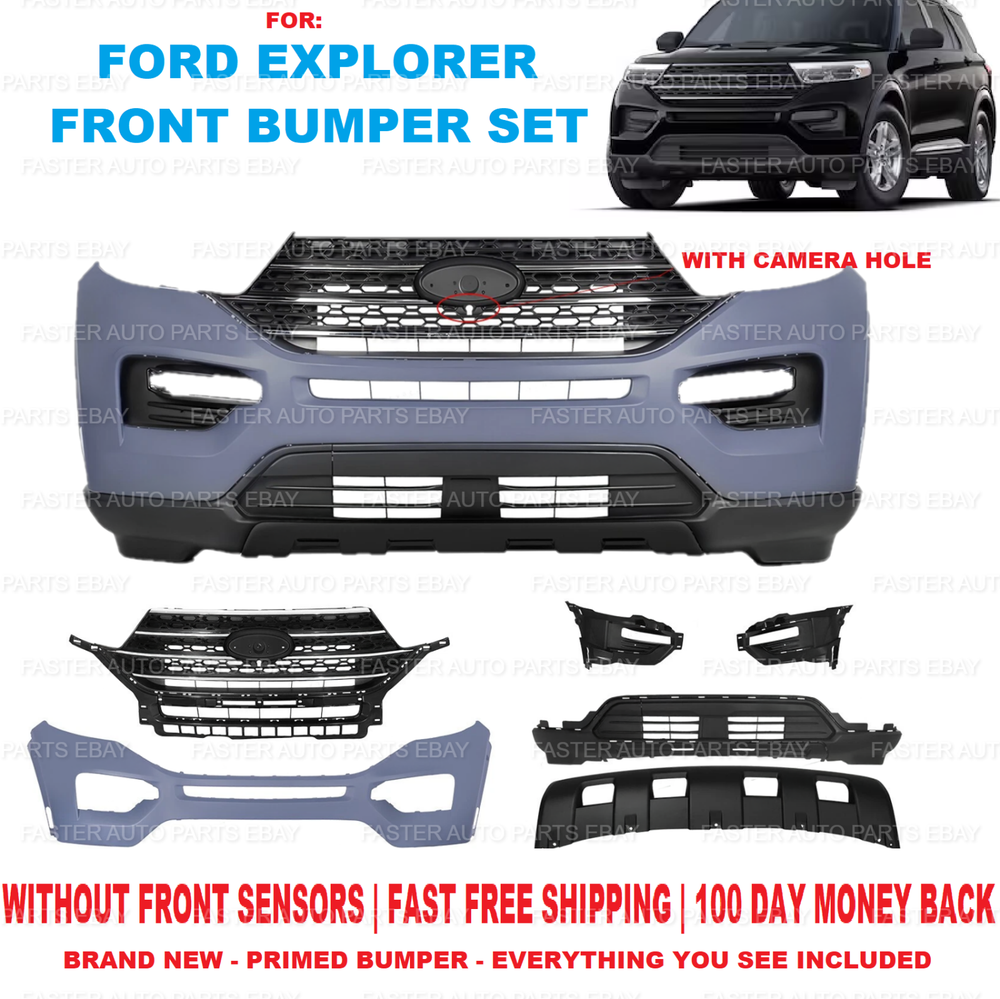 Front Bumper Cover Grill Skid Plate Valance Assembly For 2020-2024 Ford Explorer