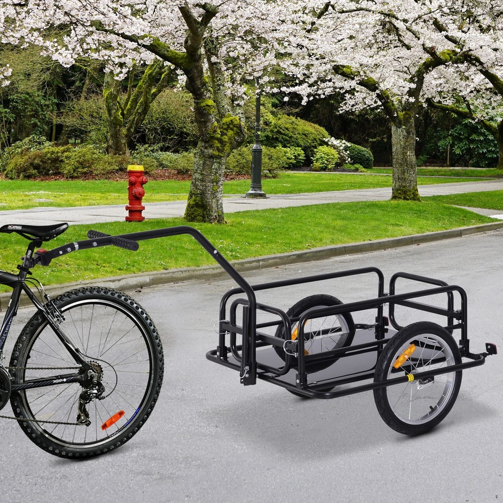 Aosom Folding Bike Cargo Trailer Cart with Seat Post Hitch Black