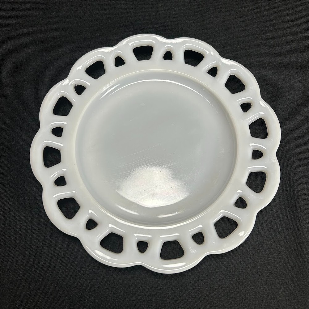 Vintage Milk Glass Lace Plate 8.25 in