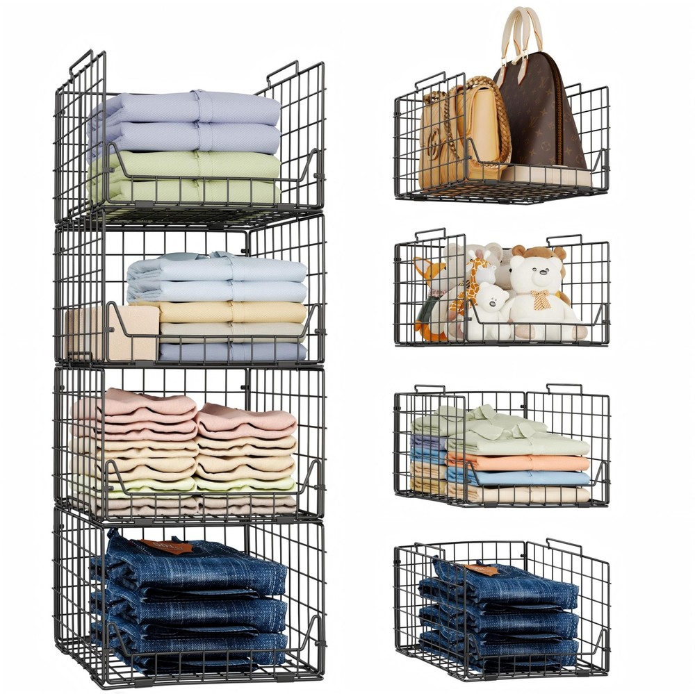Stackable Metal Closet Organizers and Storage Bins 4-Pack for Clothes