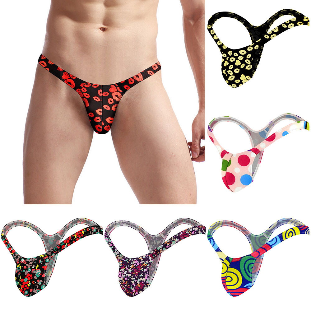 Lingerie Men Thongs T back Printed Briefs Underwear G-string Sexy Panties Conv
